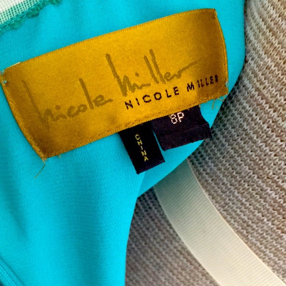 VTG Y2k NICOLE MILLER PETITES 100%SILK RUCHED DRAPED TEAL MIDI DRESS SZ 8P - Picture 9 of 9